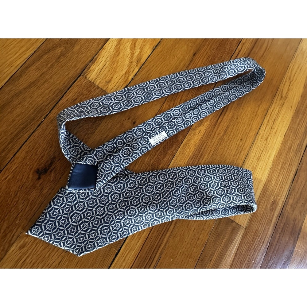 Vintage Hermes Silk Blue Geometric Patterned Dress Neck Tie Tie Made In France - Picture 3 of 7